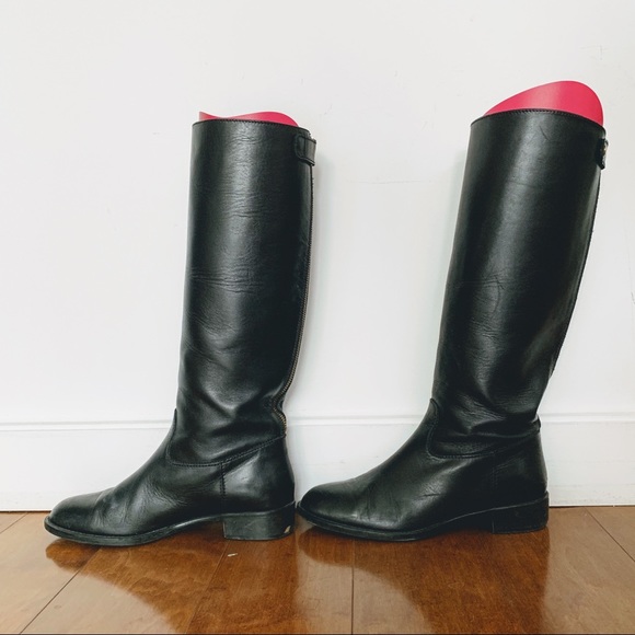 J. Crew | Black leather knee high boots w/ zippers - Picture 1 of 9